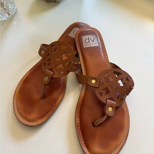 DV by Dolce Vita Tan Leather Cutout Medallion Thong Sandals